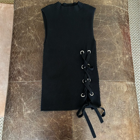 Express Tops - Express Sleeveless Ribbed Mock Neck Lace-up Sweater Top